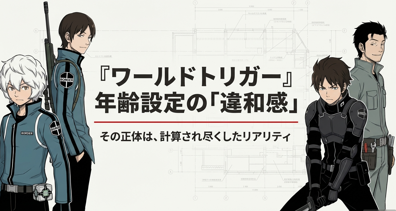 ワールドトリガーのキャラクターと年齢設定の違和感をテーマにしたスライドの表紙