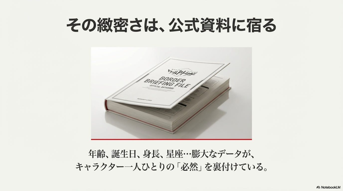 膨大なデータがキャラクター一人ひとりの必然性を裏付けている公式資料の紹介
