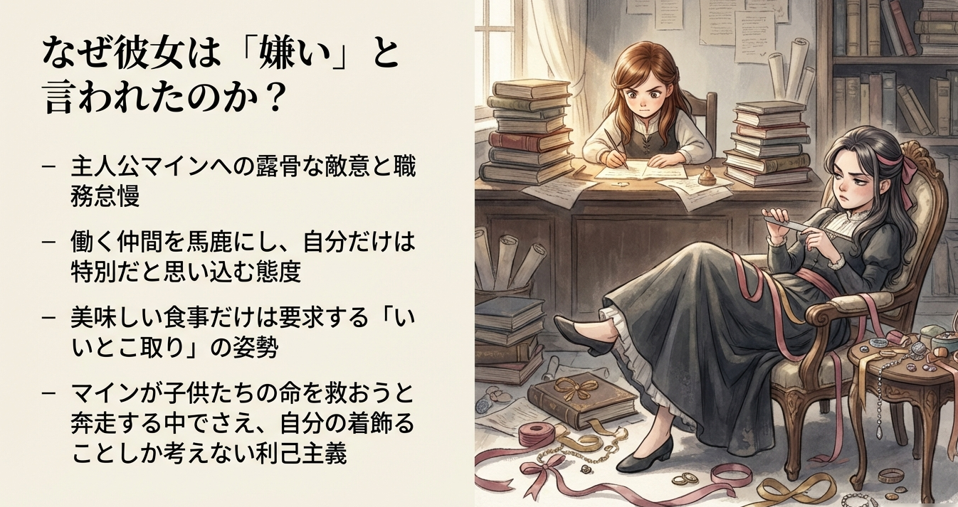 本好きの下剋上でマインが仕事をする一方で爪の手入れをしてサボるデリアの様子