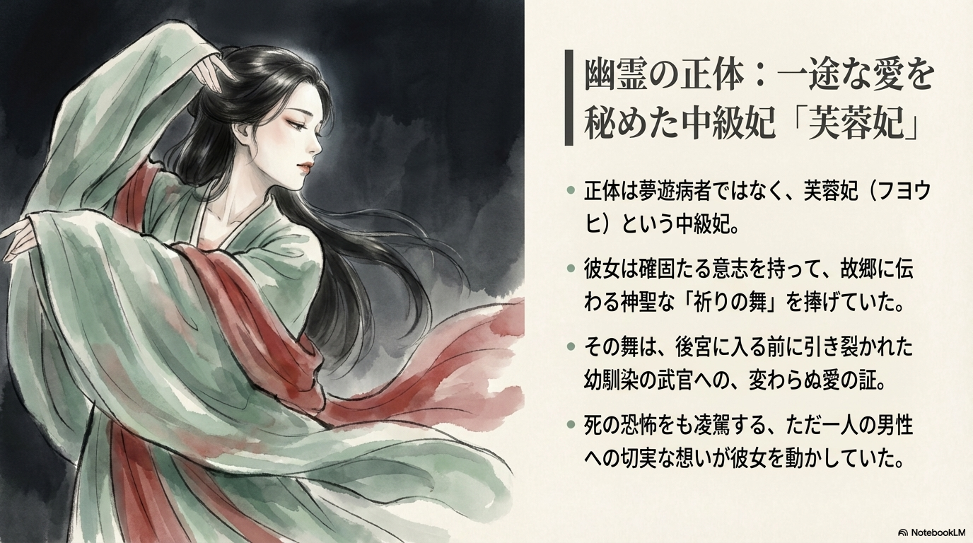 夢遊病ではなく故郷の舞を美しく踊る中級妃・芙蓉妃のイラスト