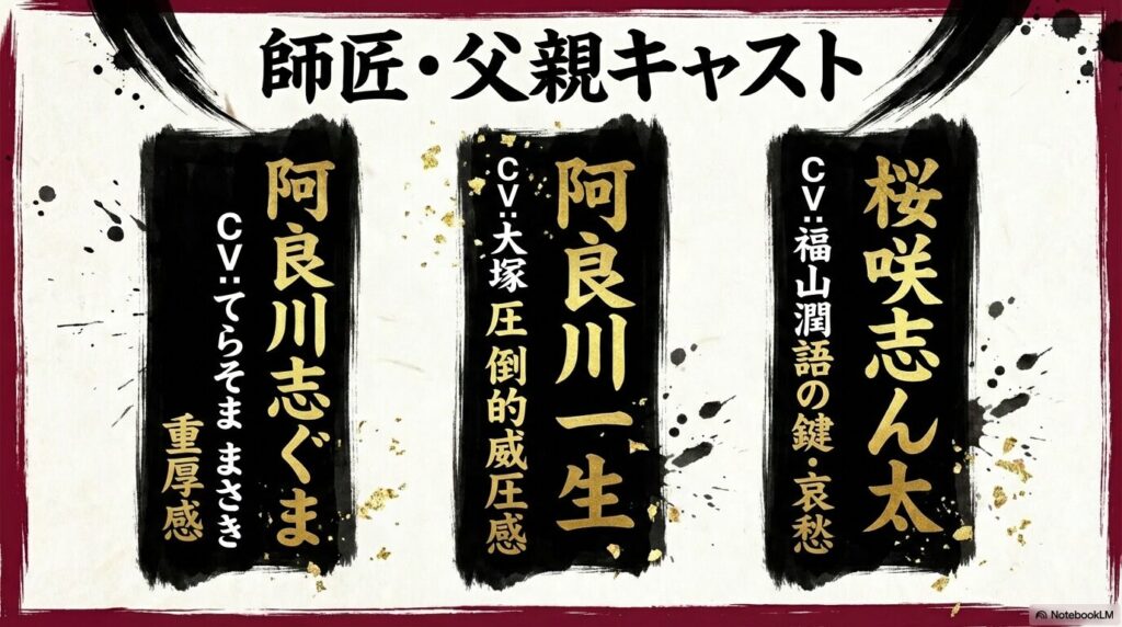 阿良川志ぐま阿良川一生桜咲志ん太を演じるベテラン声優陣の重厚なキャスティング