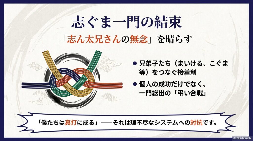 志ん太の無念を晴らすために結束する志ぐま一門の兄弟子たち