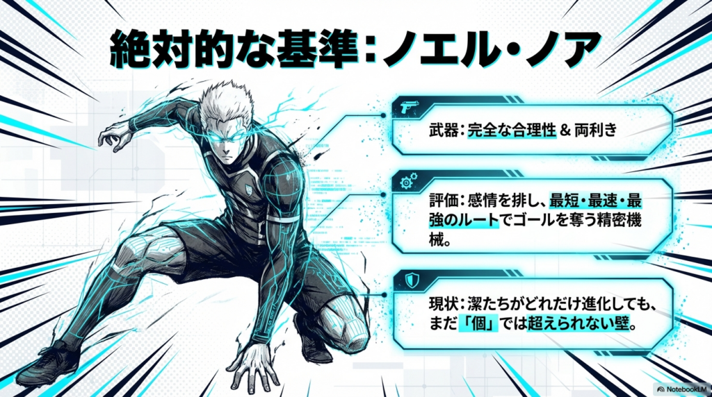 完全な合理性と両利きを武器に、最短・最速・最強のルートでゴールを奪う精密機械ノエル・ノアの評価スライド
