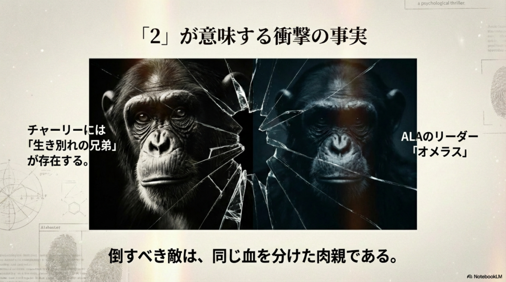 主人公チャーリーとALAのリーダー・オメラスが生き別れの兄弟であることを示す比較画像