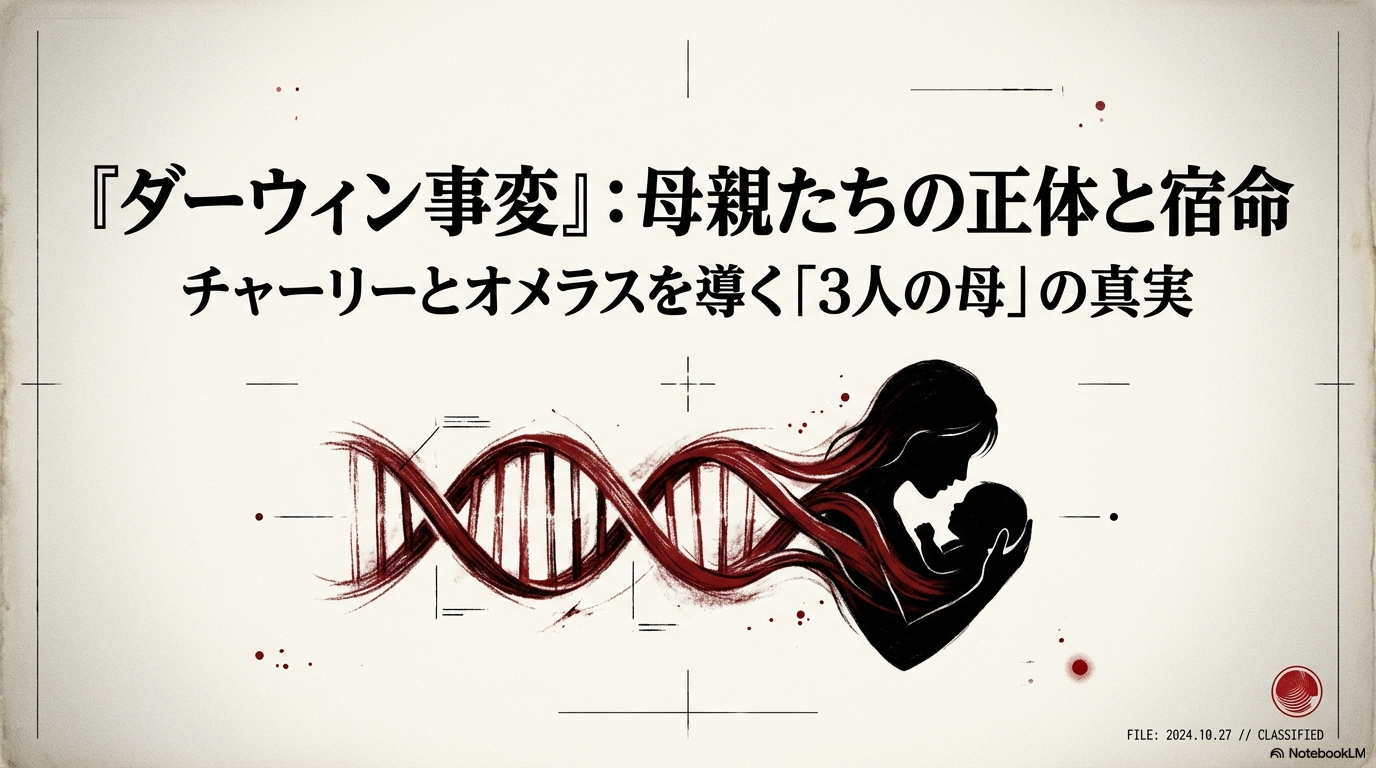 ダーウィン事変に登場する実母、育ての母、科学の母の3人の役割をまとめたスライド画像