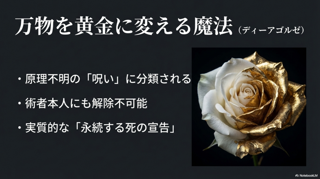 万物を黄金に変える魔法ディーアゴルゼの黄金の薔薇