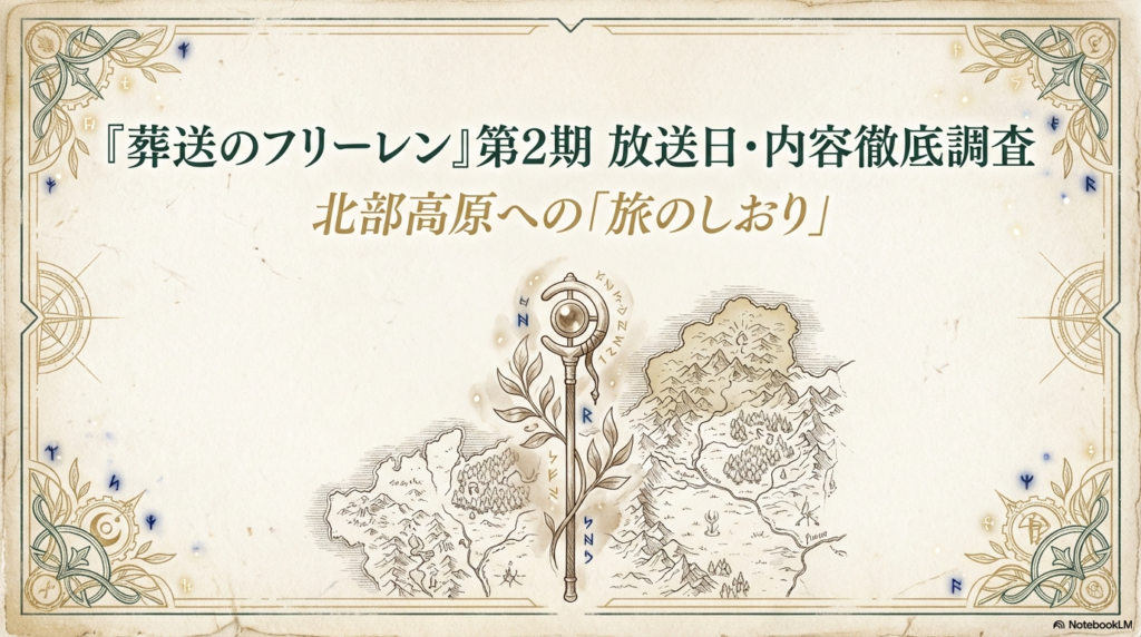 葬送のフリーレン第2期の放送日や内容を調査した旅のしおり風のスライド画像