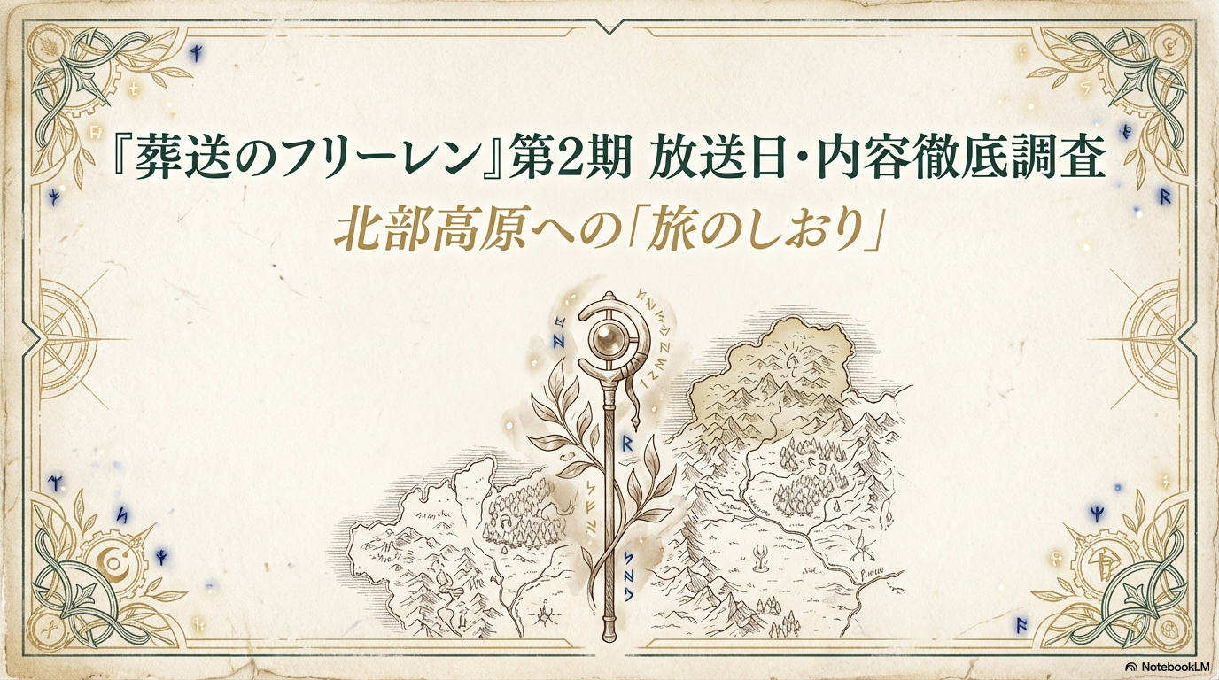 葬送のフリーレン第2期の放送日や内容を調査した旅のしおり風のスライド画像
