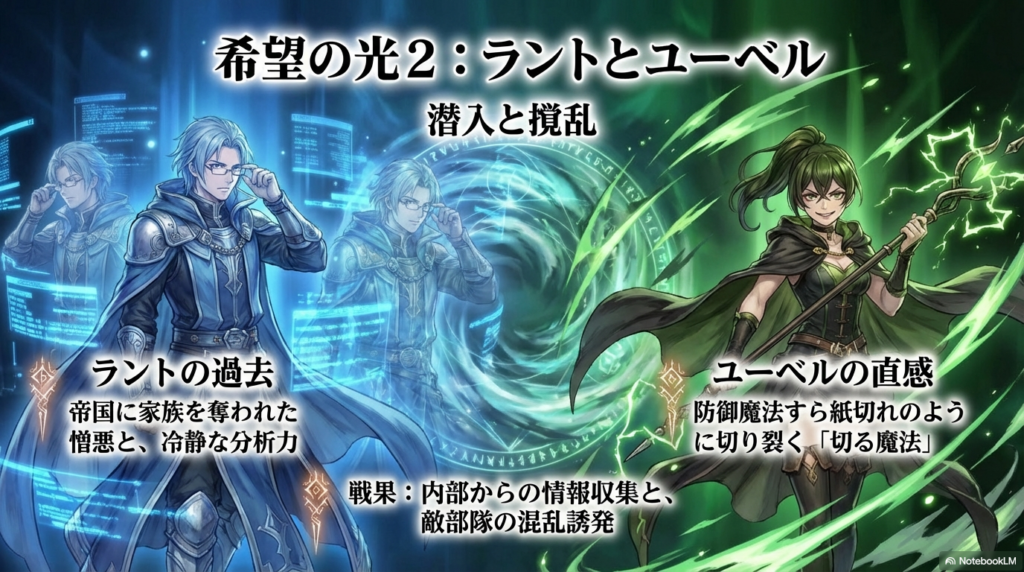 ラントの知略とユーベルの切る魔法による帝国内部からの情報収集と戦果