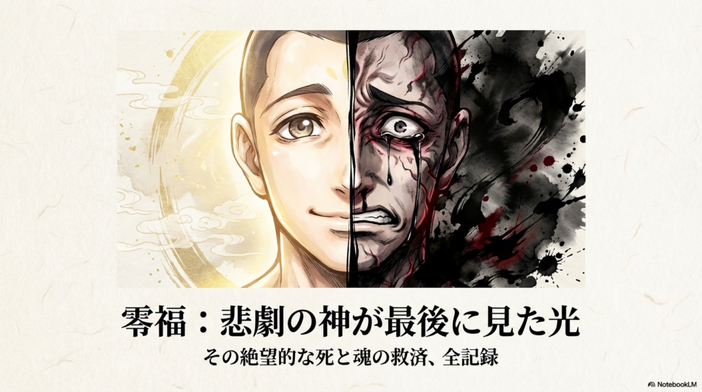 終末のワルキューレに登場する神・零福の、純粋な表情と絶望に染まった表情が対比されたメインビジュアル