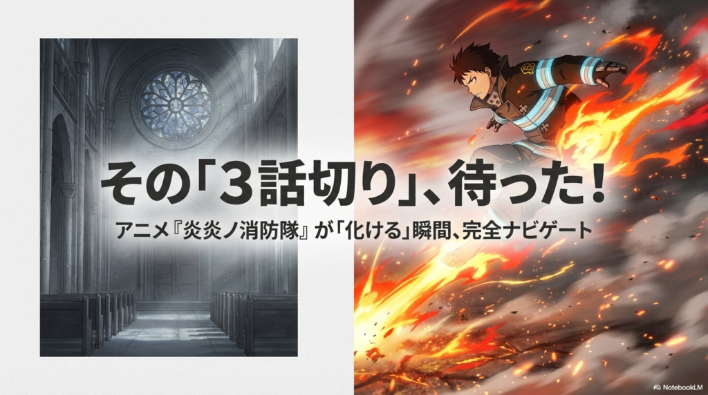炎炎ノ消防隊の面白くなる話数と序盤の離脱理由を解説した記事の表紙スライド