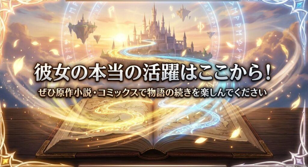 異世界ウォーキングのクリスの今後の活躍に期待し、原作小説やコミックスを勧めるスライド画像