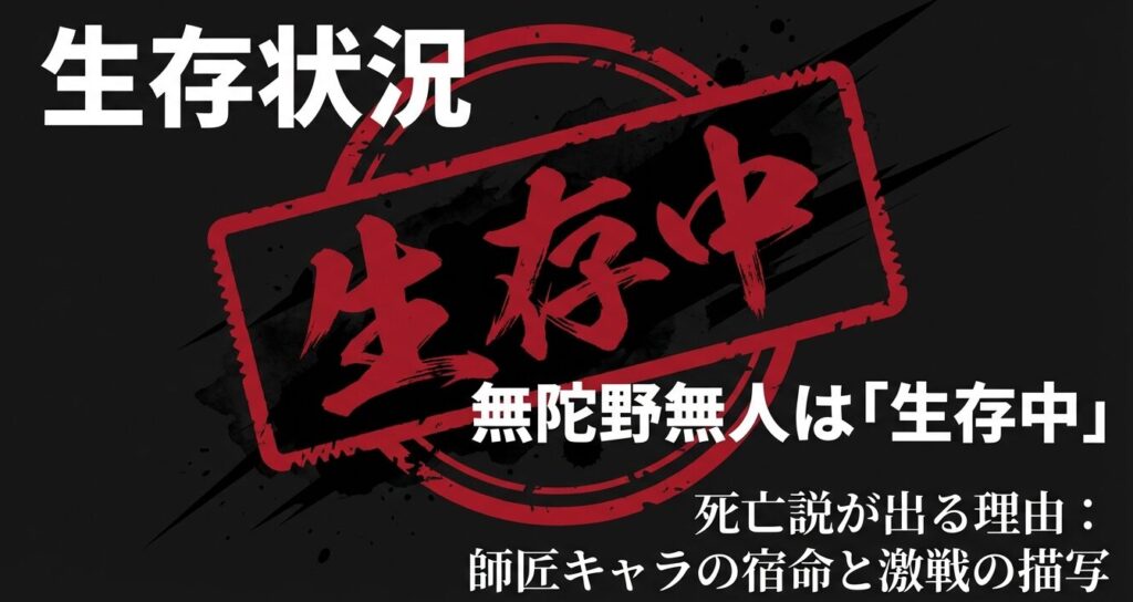 生存状況:無陀野無人は生存中。死亡説が出る理由は師匠キャラの宿命と激戦