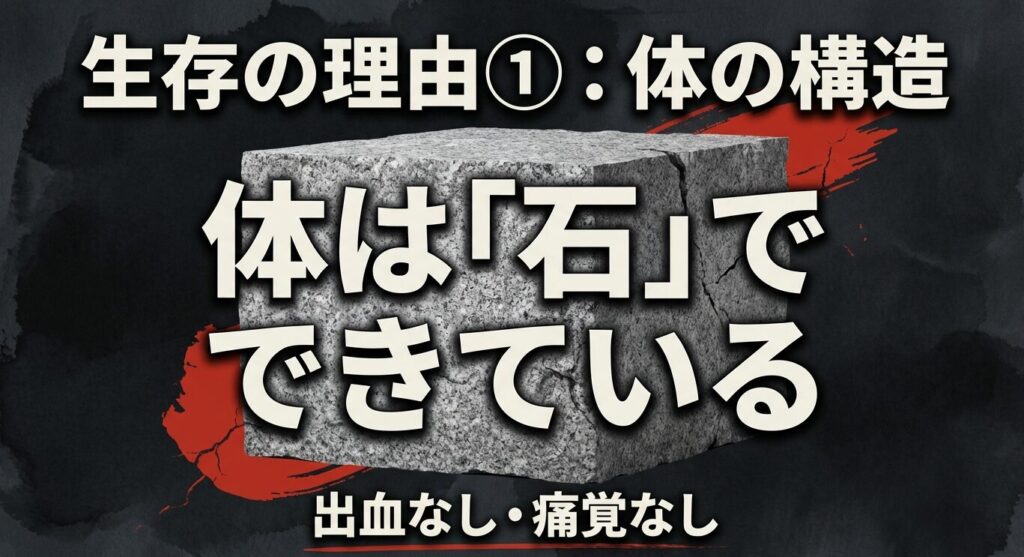 生存の理由1:体は石でできているため出血なし・痛覚なし