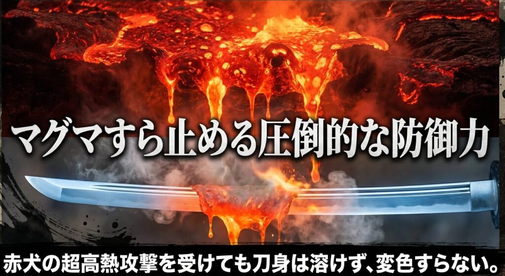 赤犬の超高熱マグマ攻撃を受けても刀身は溶けず変色すらない圧倒的な防御力