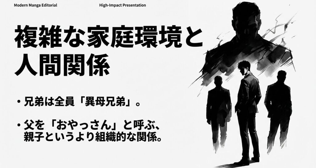 影森家の複雑な人間関係。全員異母兄弟であり父との関係も組織的
